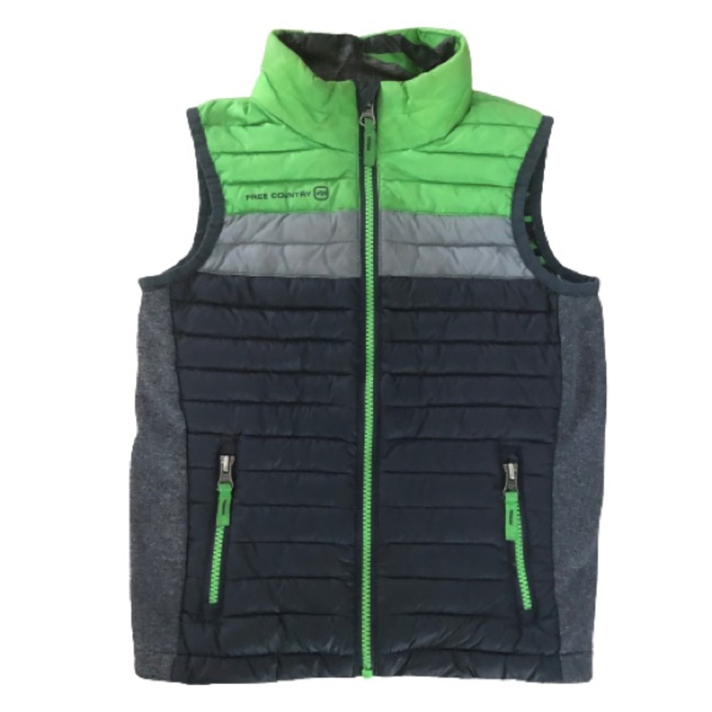 ⭐️Free Country⭐️Down Fill Puffer Vest Kids XS age 5-6 Green Grey Winter Jacket